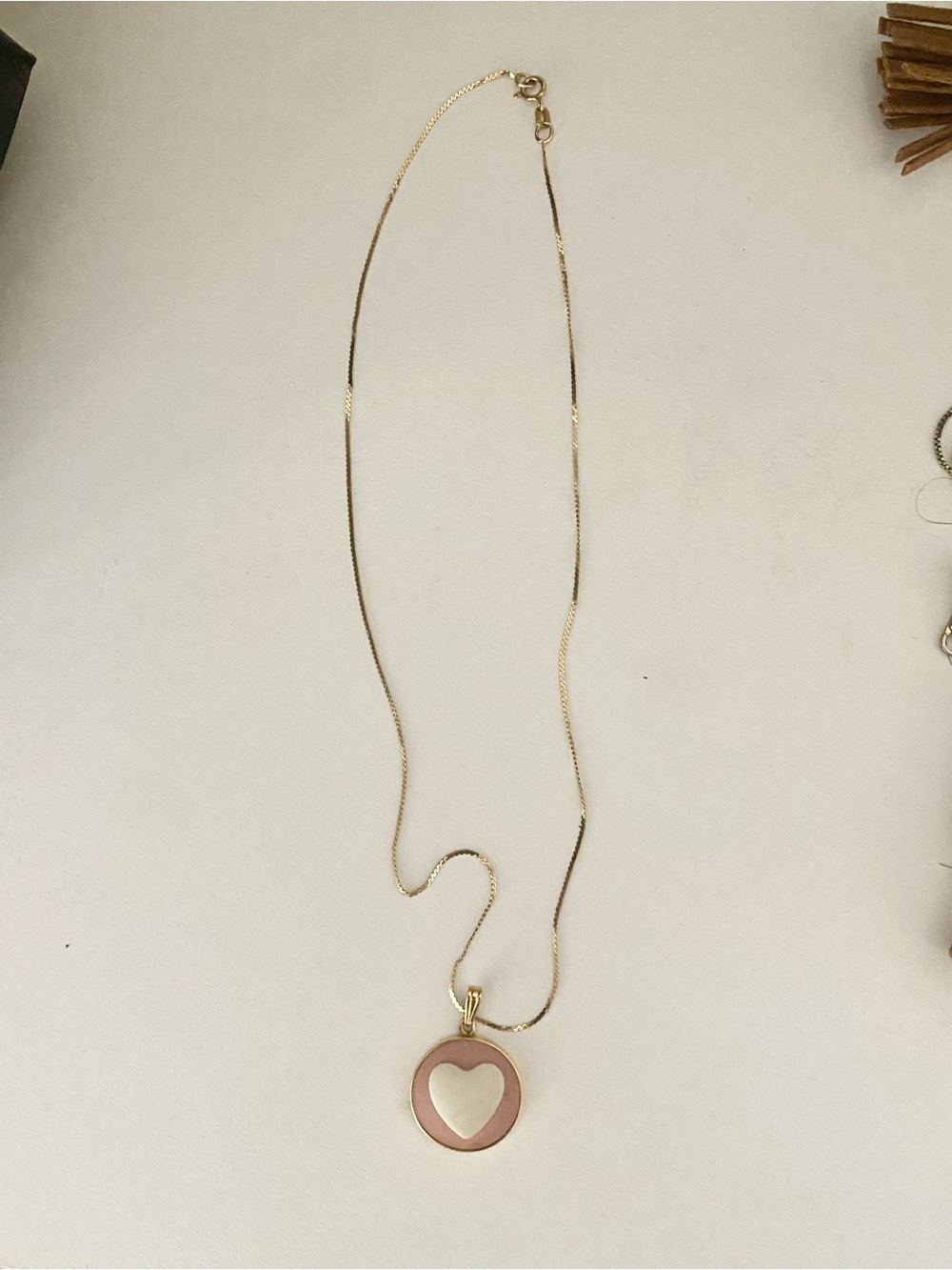 Gold Necklace with Pink Heart Pendant